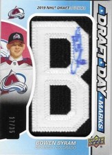 2020-21 SP Game Used - Draft Day Marks Rookies #DDM-BB Bowen Byram AU, MEM 17/35