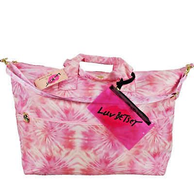 Luv Betsey Johnson Large 18'' Pink Multi Overnighter Weekender Travel Duffel Bag 
