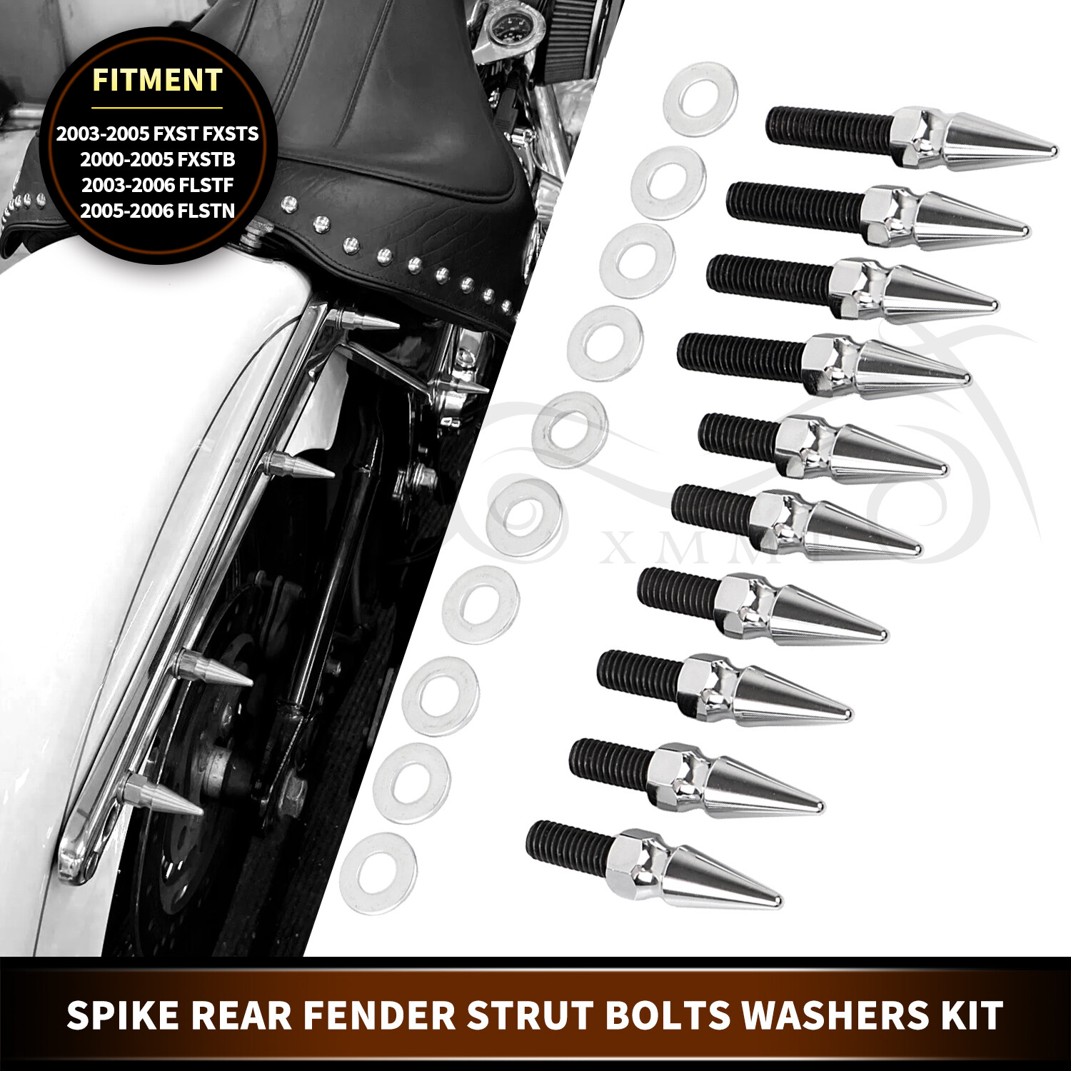 Black Billet Fat Spike Bolt For Harley Davidson Seat Mounting - Custom Rear Fender Bolt By CCP Custom Parts