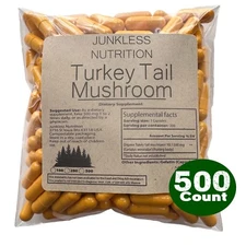 100% PURE Turkey Tail Mushroom Supplement 10:1 Extract 500mg, Immune support