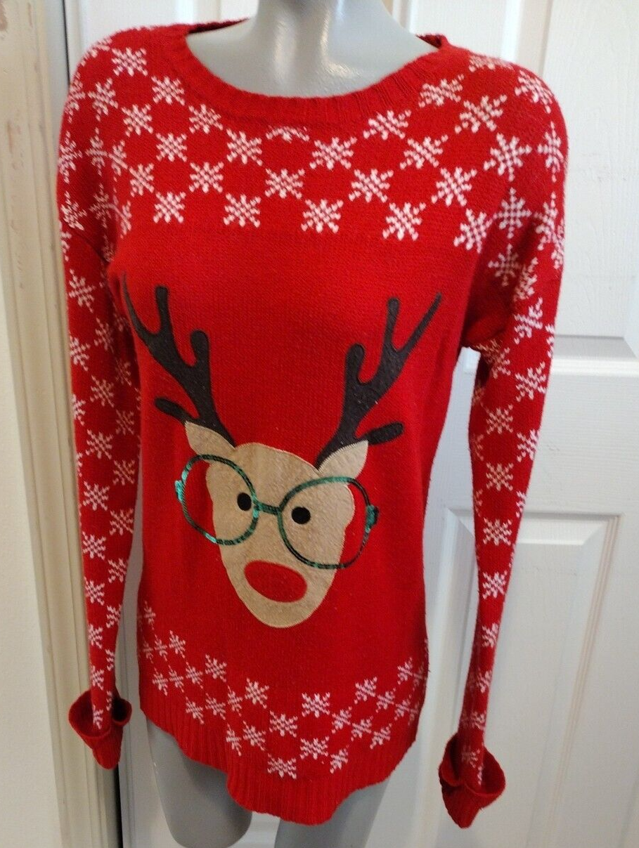 No Boundries CLEARANCE Ladies Sz LG 11-13 Jr Acrylic Sequin Christmas Sweater