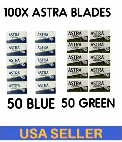 100X Astra  Platinum/stainless Double Edge Safety Razor Shaving Blades sampler