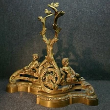 Antique Rococo Baroque Louis XIV Style Ornate Brass Cherubs Floral Andrions