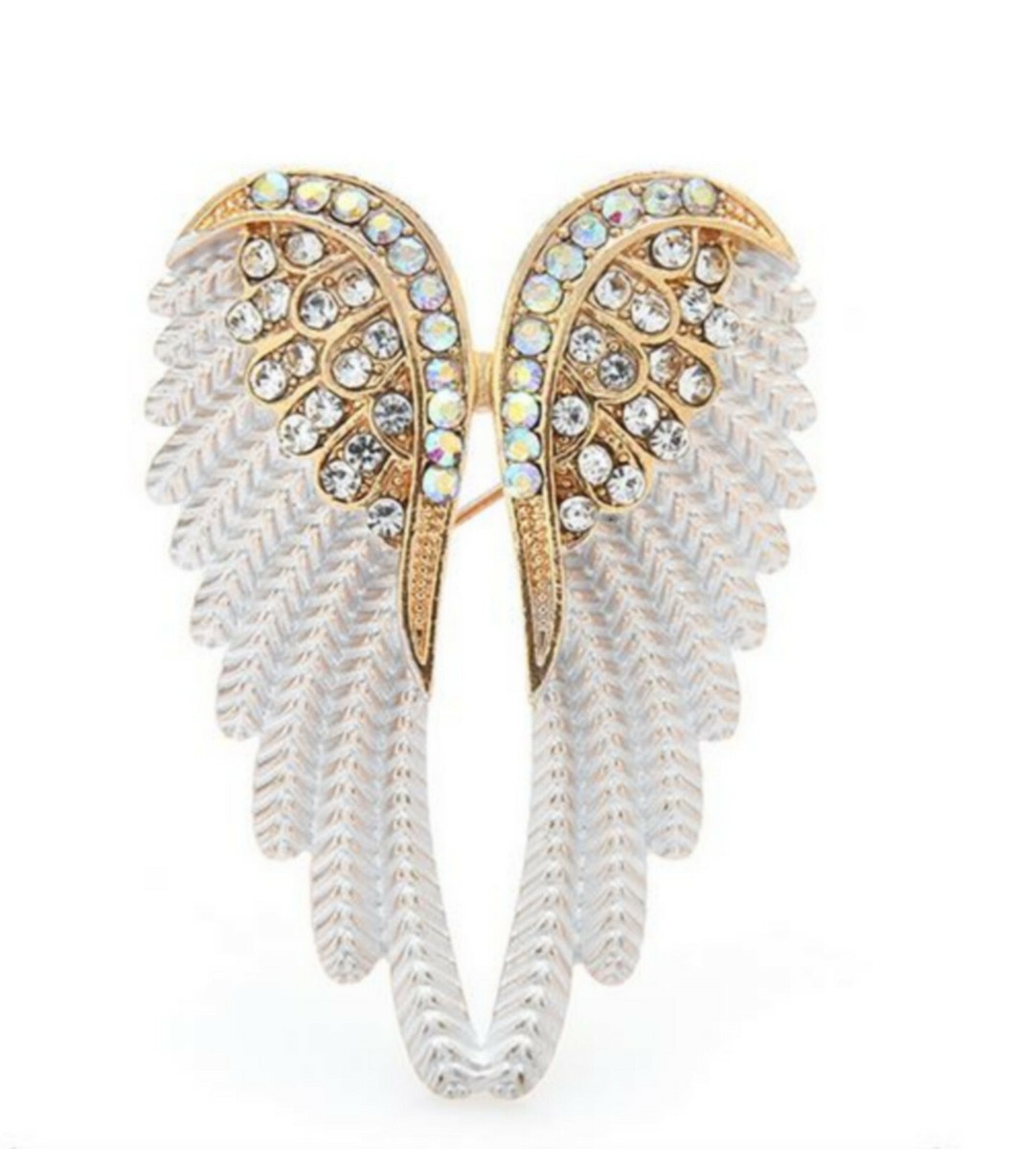 Broche Ailes D’ange Argentée Avec Strass - Neuve Avec étiquettes - Cristal Brillant