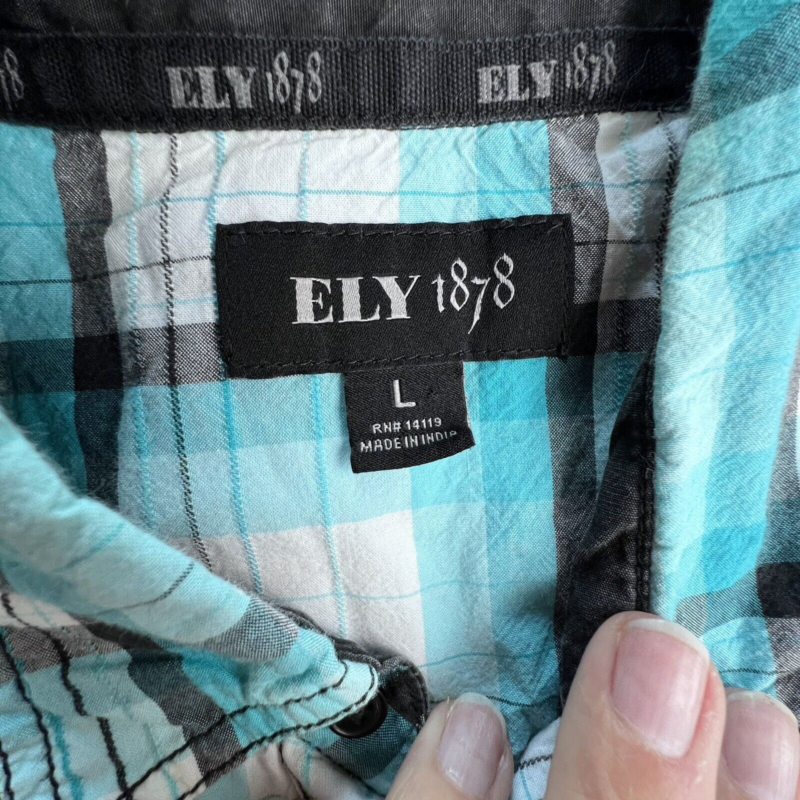 Ely 1878 Men’s Large Short Sleeve Plaid Pearl Sna… - image 9