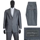 Men's Salvatore Ferragamo Suit 44US/UK 54IT Gray Striped Cotton & Silk