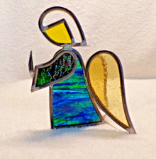 Vintage Stained Glass Angel Praying Standing 5.5" x 3.5" 2