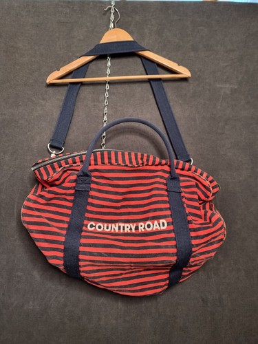 country road Gym Bag striped Sports Duffel Logo Shoulder large canvas cotton