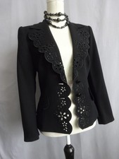 Size 40 ( Uk 12? ) Escada Black Jacket In Fine 100% Wool Crepe
