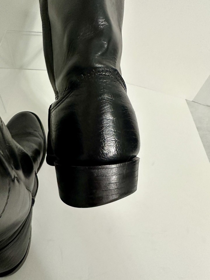 LARRY MAHAN Black Smooth Ostrich Round Toe Ropers Exotic Leather Boots ...