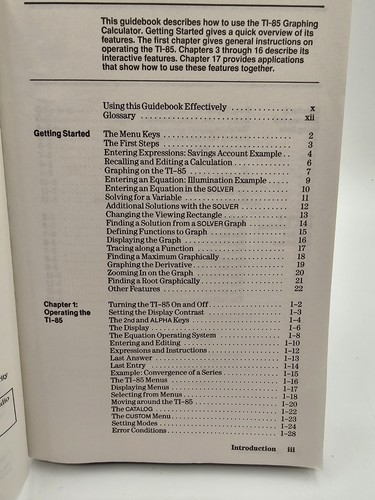 Texas Instruments TI-85 Graphing Calculator Guidebook Instruction Manual - Picture 3 of 12