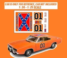 General Lee 1:24 1:25 scale water slide decals Dukes Of Hazzard white backing