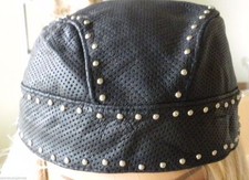 NEW Diamond Plate Genuine Leather Skull Cap with Chrome Studs  Motorcycle Attire