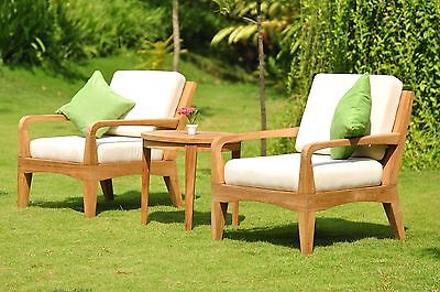 3PC: Noida A-Grade Teak Wood Sofa Lounge Chair Set Round Side Tbl