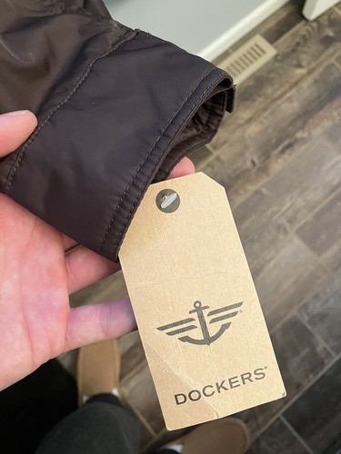 Mens NEW Dockers Large Brown Windbreaker Fleece Lined Jacket Hoodie - Picture 5 of 5