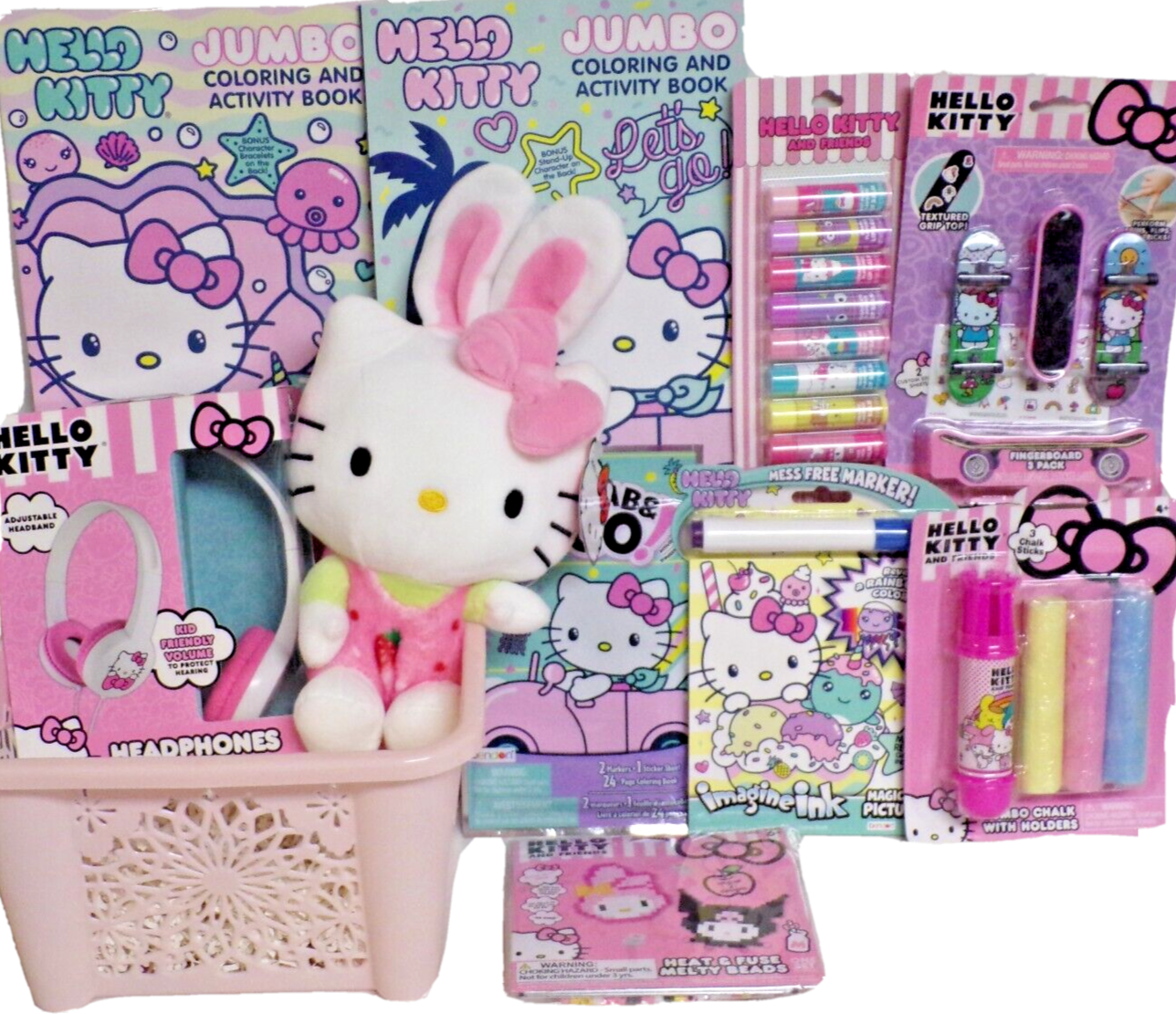 Hello Kitty Kids Easter Gift Basket Toy Lot Books Bunny Head Phones Play  Set | Ebay