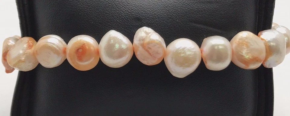 Brazalete de tenis vintage de plata de ley oxidada artesanal con cuentas de perlas anaranjadas Foto 2 de 4