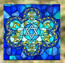 Hanukkah Star Faux Stained-Glass WINDOW CLING Size 8" Repositionable Vinyl
