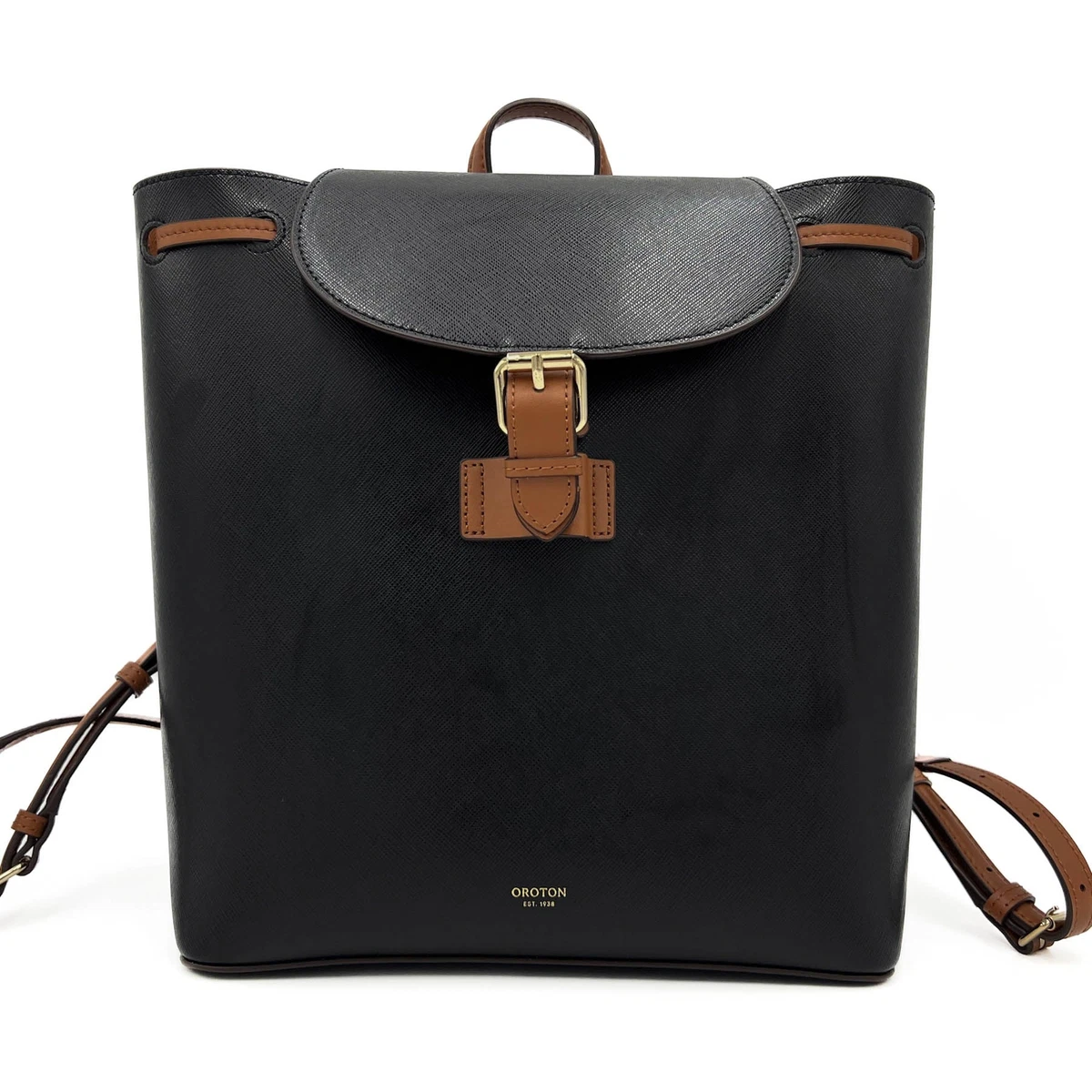 Oroton Harriet Black Saffiano Leather Medium Backpack eBay