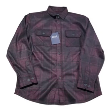 BYLT Premium Basics Coastal Shacket Overshirt Mens Size Large Maroon Plaid NWT