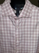 STENSTROMS Mens Sz 19 Fitted Body Twofold Super Cotton Shirt Burgundy Glen Plaid