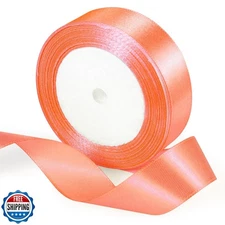 25 Yards Bright Orange Satin Ribbon 1inch, Single Face Polyester Silk Fabric 