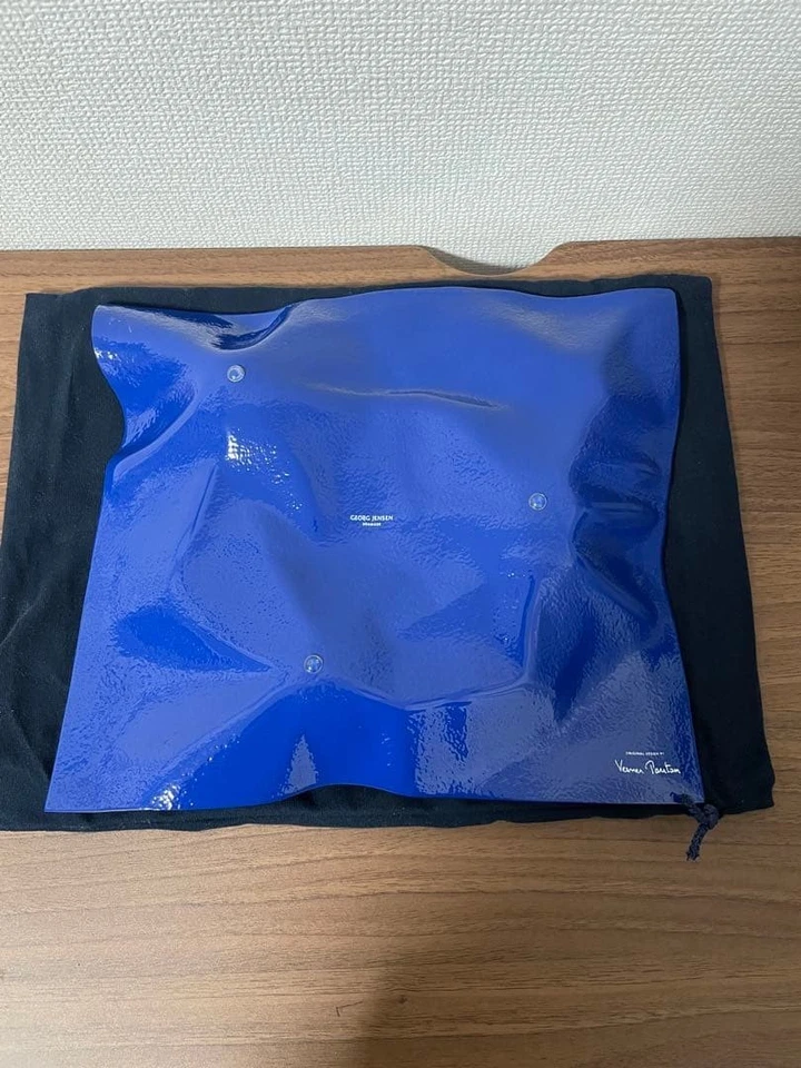 Bandeja de vidrio Georg Jensen Verner Panton pintura azul hecha a mano 10,6 x 12,5 pulgadas Foto 2 de 4