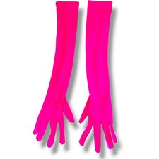 VTG Long Hot Pink Opera Gloves Mod Women's Size M 20" Elbow Stretch Poly Fabric