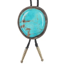 c1960 c-31 Navajo sterling silver large turquoise bolo tie