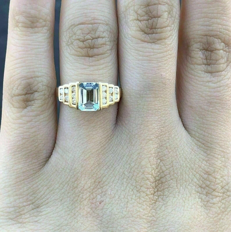 2.35 Ct Emerald Cut Aquamarine Solitaire Engagement Ring 14K Yellow Gold - Image 2 of 4