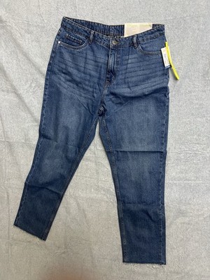 ESMARA Mom Jeans Women Size 32 Blue Denim Cotton Pockets Straight Leg Flat Front