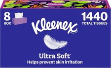 Ultra Soft Facial Tissues, 8 Flat Boxes, 180 Tissues per Box, 3-Ply, Packaging M