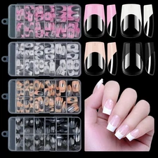120PCS French Acrylic False Nails Medium Square Full Cover Press On Nail Tips