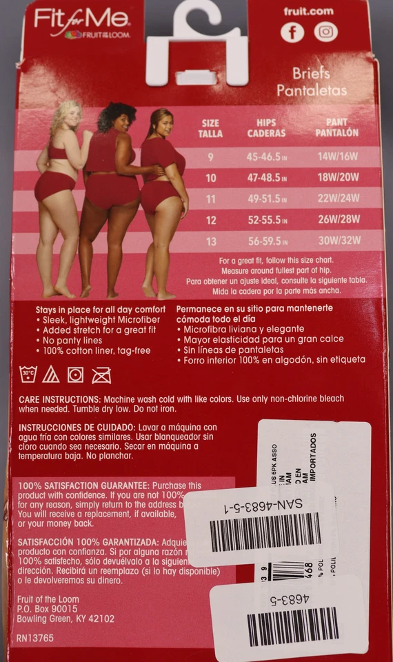 Fit for Me by Fruit of the Loom Women's Plus Size 6 Pack Size 9 - Image 4 of 4