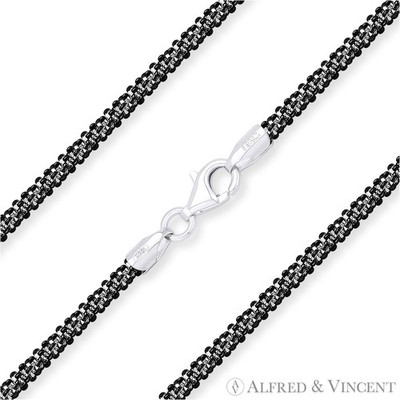 2,7 mm Roc Glieder Italienische Kette Halskette in 2-farbig 925 Sterling Schwarz & Silber Seide