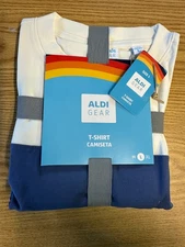 ALDI GEAR White Color Block Crew Neck Relaxed Boxy Fit Logo T-SHIRT MENS MD LG