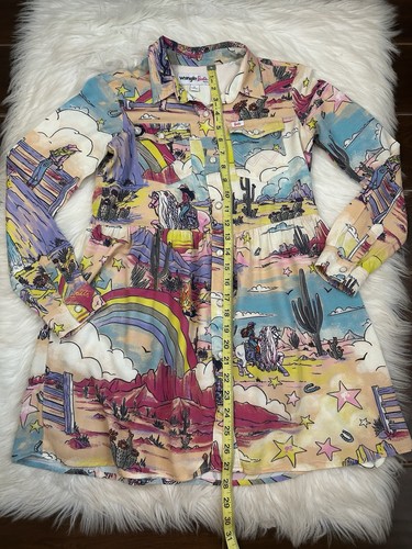 Wrangler x Barbie Girls Pearl Snap Dress Large Cowgirl Rainbow Boho Artsy HTF - Picture 6 of 7