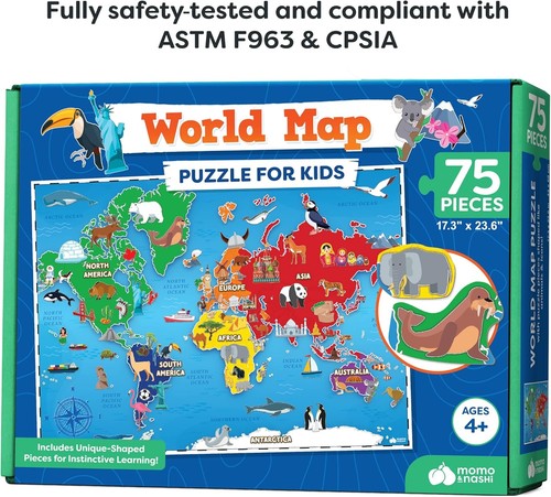 Rompecabezas de mapa del mundo duradero para niños - 75 piezas para aprendizaje de 4 a 10 años - Imagen 8 de 8