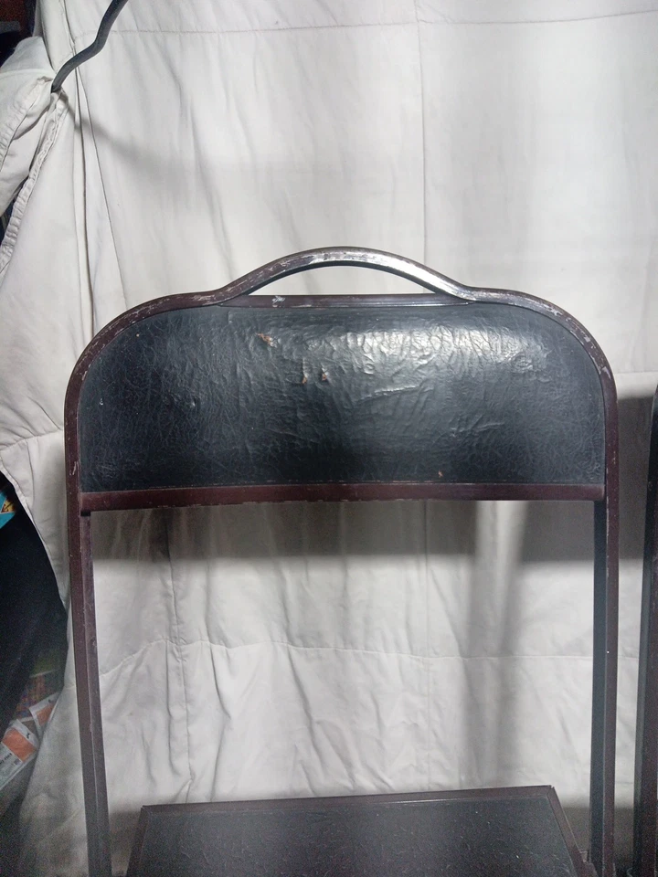 Sillas plegables vintage de metal marrón Gaylo Chicago con asientos acolchados,  Foto 3 de 4