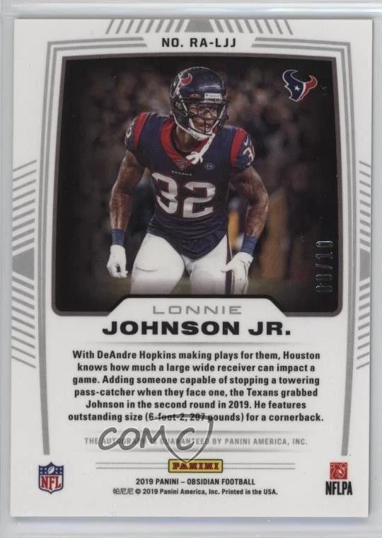 2019 Panini Obsidian Rookie Electric Etch Red /10 Lonnie Johnson Jr Auto RC - Image 2 of 2
