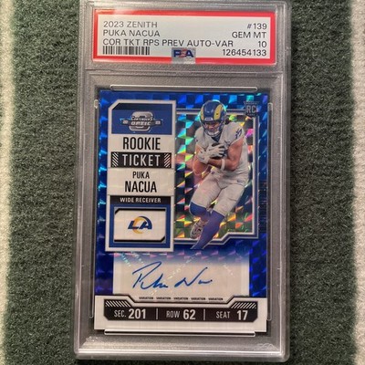 Puka Nacua Auto RC Jersey # Match 17/23! 2023 Optic Rookie Ticket Var PSA 10!!!!