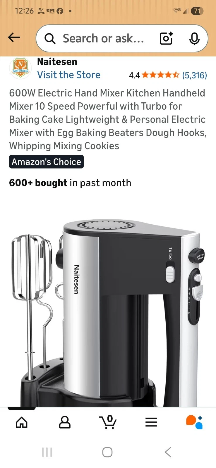 Naitesen 10 Speed 600 Watt Hand Mixer With 4 Attachmenta
Opens in a new window or tab