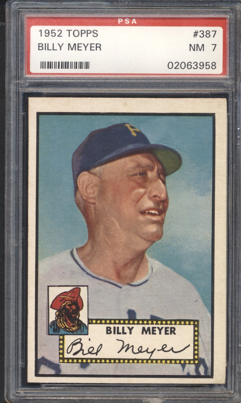 1952 Topps Baseball Billy Meyer #387 PSA 7 PIRATES NM High Number  ( SET BREAK )