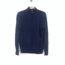 Untuckit Men Size Large Sweater 1/4 Zip Pullover Top Blue 100 Merino Wool Knit