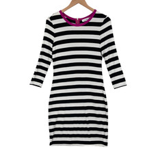 Calvin Klein T Shirt Dress Women Size 4 Black White Striped Long Sleeve Back Zip