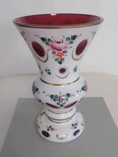 Glasvase, Blumevase, Böhmen, Überfangglas, Emaille, Gold,  H-19,7cm.