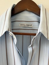 VINTAGE 90s Dolce And Gabbana Light Blue Striped Men’s Buttondown Dress Shirt