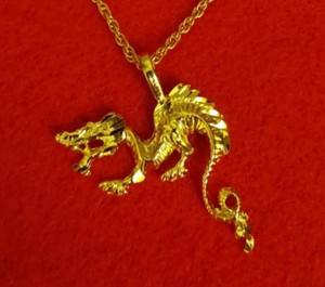 Authentic 14KT GOLD PLATED CHINESE DRAGON CHARM PENDANT WITH 16" ROPE CHAIN NECKLACE- 2152