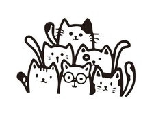 Standing 6 Cats for Window Vinyl Self-Adhesive Decal, Cute Cats Anime JDM Black