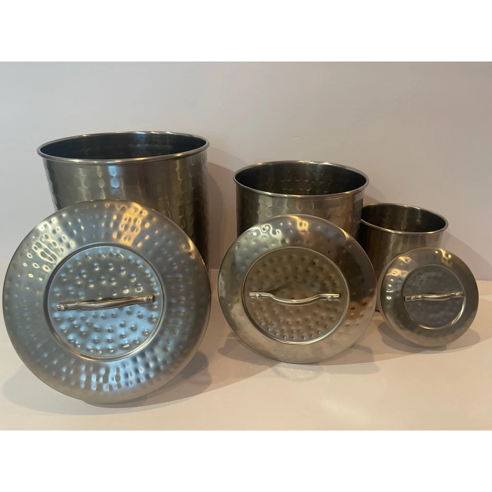 Old Dutch Hammered Brush Nickel Canister - Set of 3  - Image 2 of 4